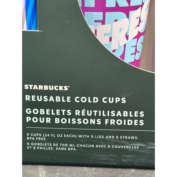 Starbucks Summer Dome lid Reusable Cold Cups 24 oz Set of 5 New - Picture 8 of 8